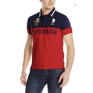 Polo Assn Mens Polo 125th Anniversary Shirt Color Block Red And Navy Size Medium